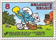Il francobollo con il Puffo Postino, uscito il 20 ottobre 1984; all’epoca, fece scalpore