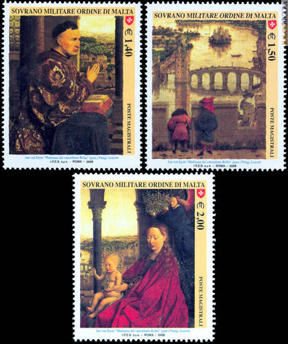 I tre francobolli che riprendono altrettanti dettagli dell'opera