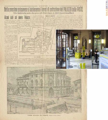 L'edificio offre all'interno degli arredi significativi; sullo sfondo, la pagina proposta all'epoca dalla “Voce del mattino”
