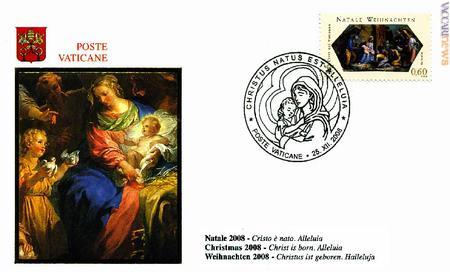 Una busta artistica tre volte: il francobollo con l’opera di Raffaello, nell’annullo un lavoro di Irio Fantini e nell’immagine di sinistra il dipinto di François Le Moyne