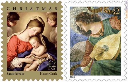 I due francobolli natalizi 2009 dedicati ai maestri italiani (© 2008 Usps, uso autorizzato, tutti i diritti riservati)