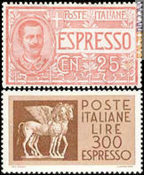 La stagione dell'espresso sintetizzata in due francobolli: il primo, emesso l'1 giugno 1903, e l'ultimo, il 15 aprile 1976