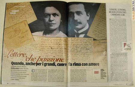 Due pagine del servizio del “Venerdì”. A sinistra si vede una lettera inviata alla moglie di Albert Einstein, Mileva Mariç, con il francobollo staccato