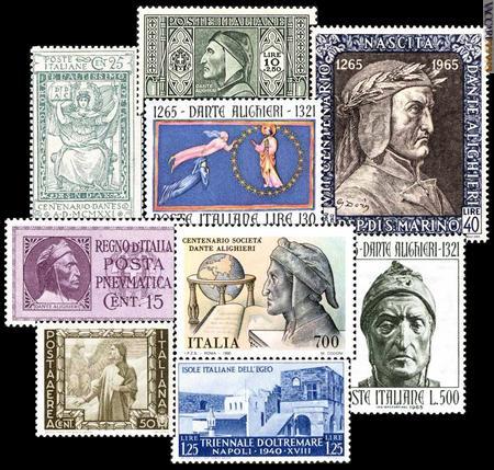 Numerosi i francobolli che già hanno ricordato Dante Alighieri; qui alcuni provenienti dall'area italiana