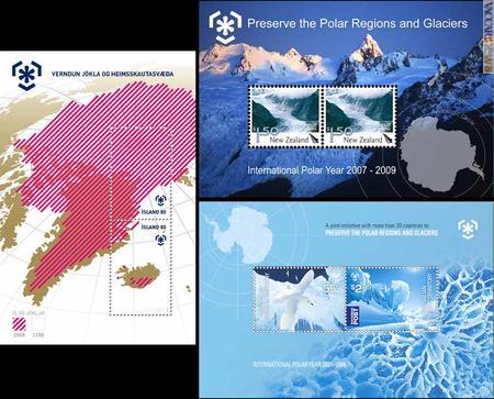 I foglietti di Islanda (con inchiostro termosensibile), Nuova Zelanda e Territori Australiani Antartici. Tutti hanno il logo della campagna