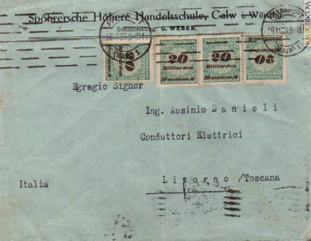 Il 26 novembre 1923 occorrevano 80 miliardi per spedire una lettera ordinaria dalla Germania all'Italia