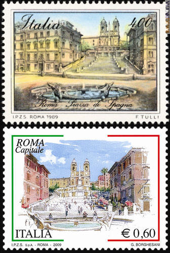 I francobolli italiani a confronto: il 400 lire del 10 aprile 1989 ed il 60 centesimi del 21 aprile 2009