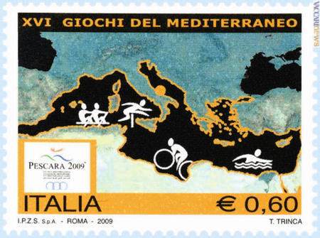 La carta geografica per promuovere postalmente la nuova edizione dei “Giochi del Mediterraneo”
