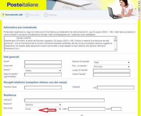L’elenco on-line di Poste italiane riguardante le Province comprende le opzioni per Fiume, Pola e Zara, ma non ancora le ultime nate nel giugno scorso