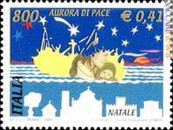 Il francobollo italiano del 2001, sul tema di quanti attraversano il mare per cercare fortuna
