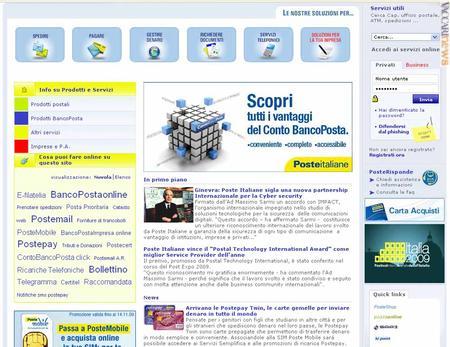 Ritornata visibile l'“home page” di Poste italiane, che apre con una notizia (però non raggiungibile) sulla sicurezza nel web