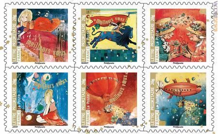 Alcuni dei quattordici francobolli che compongono la serie