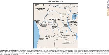 La cartina impiegata nella pagina web che presenta la presunta “Repubblica di Cabinda”, tratta da “The stamp atlas”
