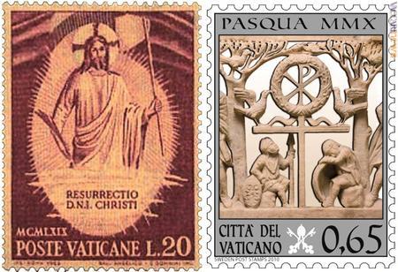 Dopo il 1969 (francobollo a sinistra), la Pasqua dentellata ritorna in Vaticano