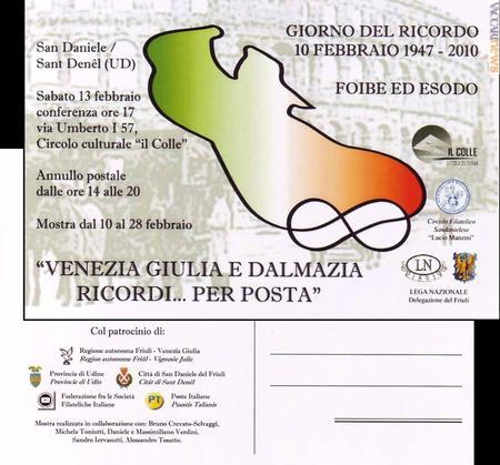 I due lati della cartolina. In basso, di fianco al logo aziendale, la traduzione in friulano del nome “Poste italiane”