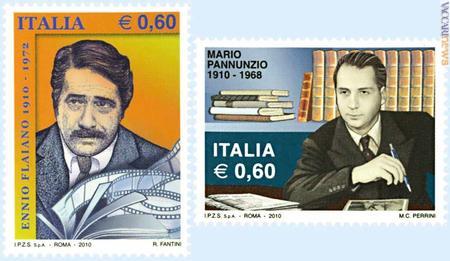 I due autori, ricordati in altrettanti francobolli