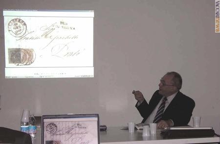 Paolo Vaccari parla ad Empoli durante la conferenza intitolata “L'emissione dei francobolli del Governo toscano”