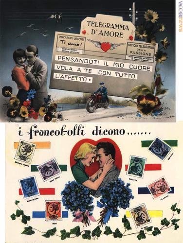 Due delle cartoline, di Fulvia Costantinides, che affrontano il tema dell'amore richiamando il servizio postale. La seconda riprende un sistema di comunicazione criptato, in voga soprattutto alcuni decenni prima