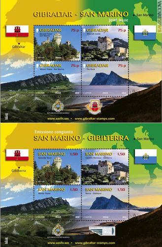 I due foglietti protagonisti: sopra Gibilterra, sotto San Marino