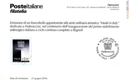 La prima parte del testo datato 12 maggio, diffuso da Poste italiane e in questi giorni ricevuto dai collezionisti: la scheda e l'annullo indicano come data di emissione il 21 giugno, ma è sbagliato; il giorno corretto è il 28