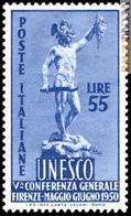 Uno dei due francobolli che l'Italia nel 1950 ha dedicato all'Unesco