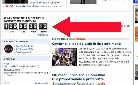 Sulla pagina web di “Repubblica”, insieme alle notizie, il contatore che misura il tempo trascorso da quando Claudio Scajola si è dimesso
