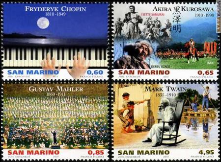 Gli artisti alla fine scelti da San Marino sono: Fryderyk Franciszek Chopin, Akira Kurosawa, Gustav Mahler e Mark Twain