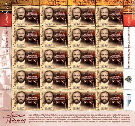 ...e i settantacinque dalla nascita nel francobollo sammarinese, qui presentato come foglio intero 
