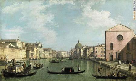 Il dipinto con la barca corriera di Padova ritratta dal Canaletto mentre giunge a Venezia