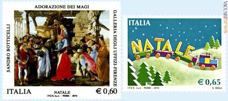 I due francobolli che l'Italia dedica ai prossimi invii augurali