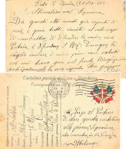 I due lati del messaggio, affidato al servizio postale il 29 novembre 1916