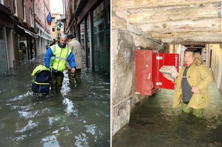 I portalettere di Venezia sono abituati a confrontarsi con l'acqua alta. Nella foto di destra, una delle cassette di servizio, riferimento per i “viaggetti di appoggio”