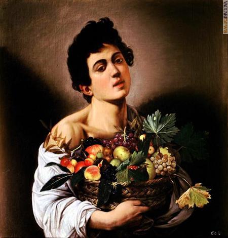 …e la riproduzione in mostra del quadro “Giovane con un canestro di frutti”, conservato a Roma presso la galleria Borghese