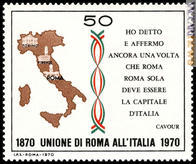Torino, Firenze e Roma: l'avvicendamento delle capitali in questo francobollo del 19 settembre 1970
