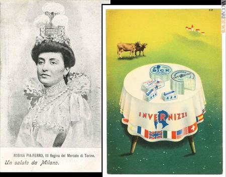 Anche le cartoline in mostra. La prima ricorda l'elezione della “regina” nella festa popolare della piazza del mercato; la seconda, riguardante una specifica marca, risale agli anni Cinquanta