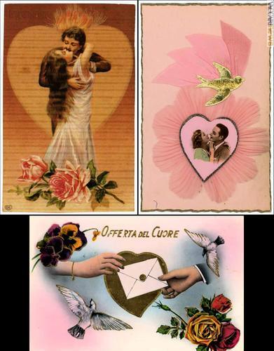 Sono ormai lontani i tempi in cui, ad esempio, si inviano cartoline amorose come quelle qui rappresentate (collezione Enrico Sturani)
